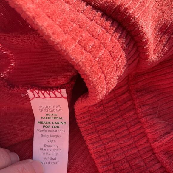 Aerie Groove On Rib Velour Flare Pants Womens XS Red Pull On - Picture 6 of 7